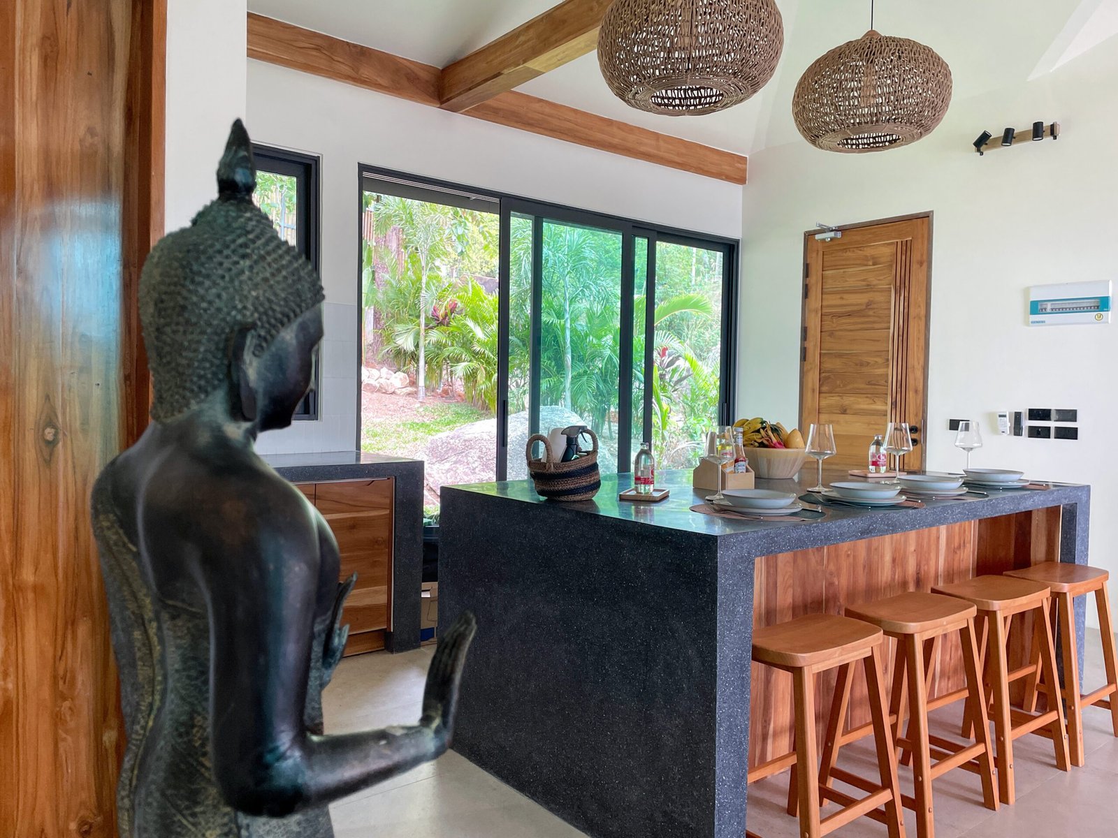 Open kitchen island teak stone Villa Altura Koh Phangan