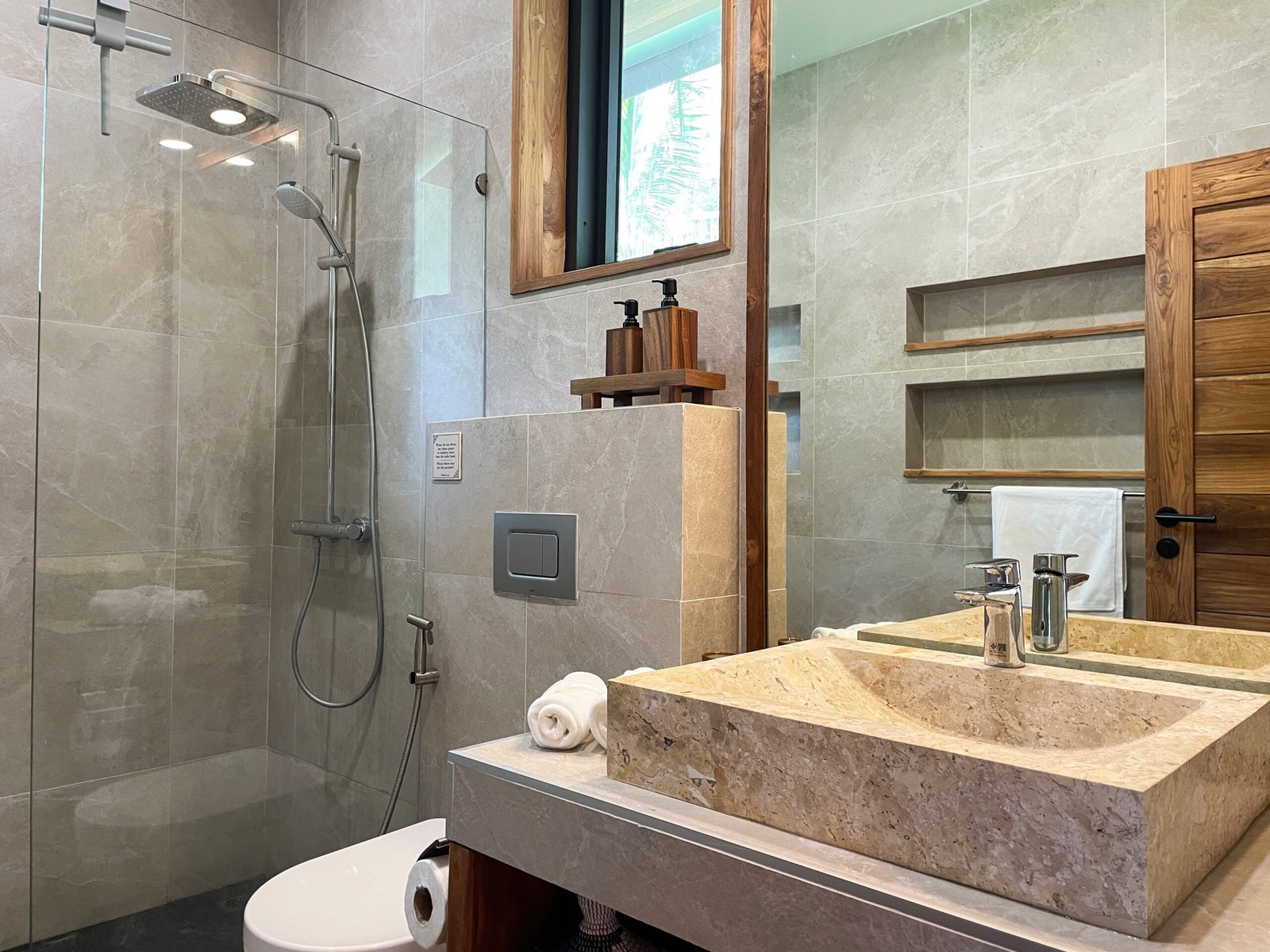 Natural stone bathroom rain shower Villa Altura Koh Phangan