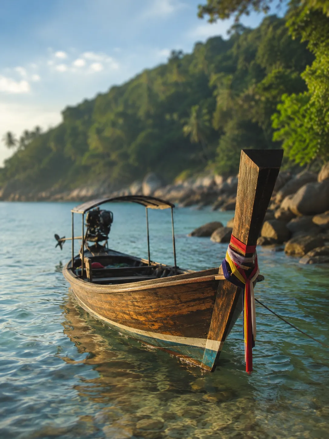 Longtail boat Haad Yuan secluded beach Koh Phangan Thailand