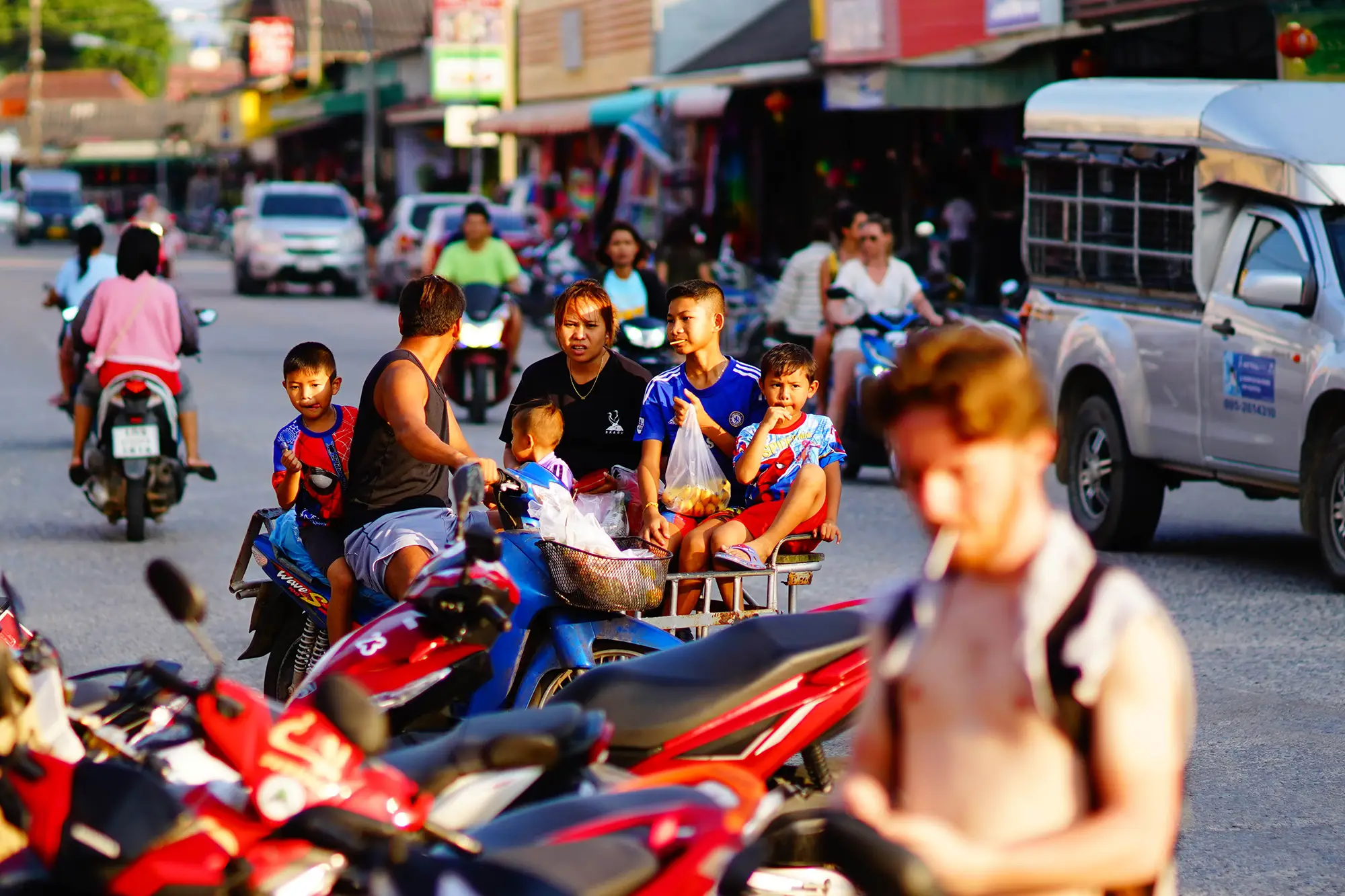 Scooter traffic on a road in Koh Phangan